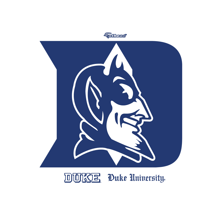 A blue and white logo of duke university.